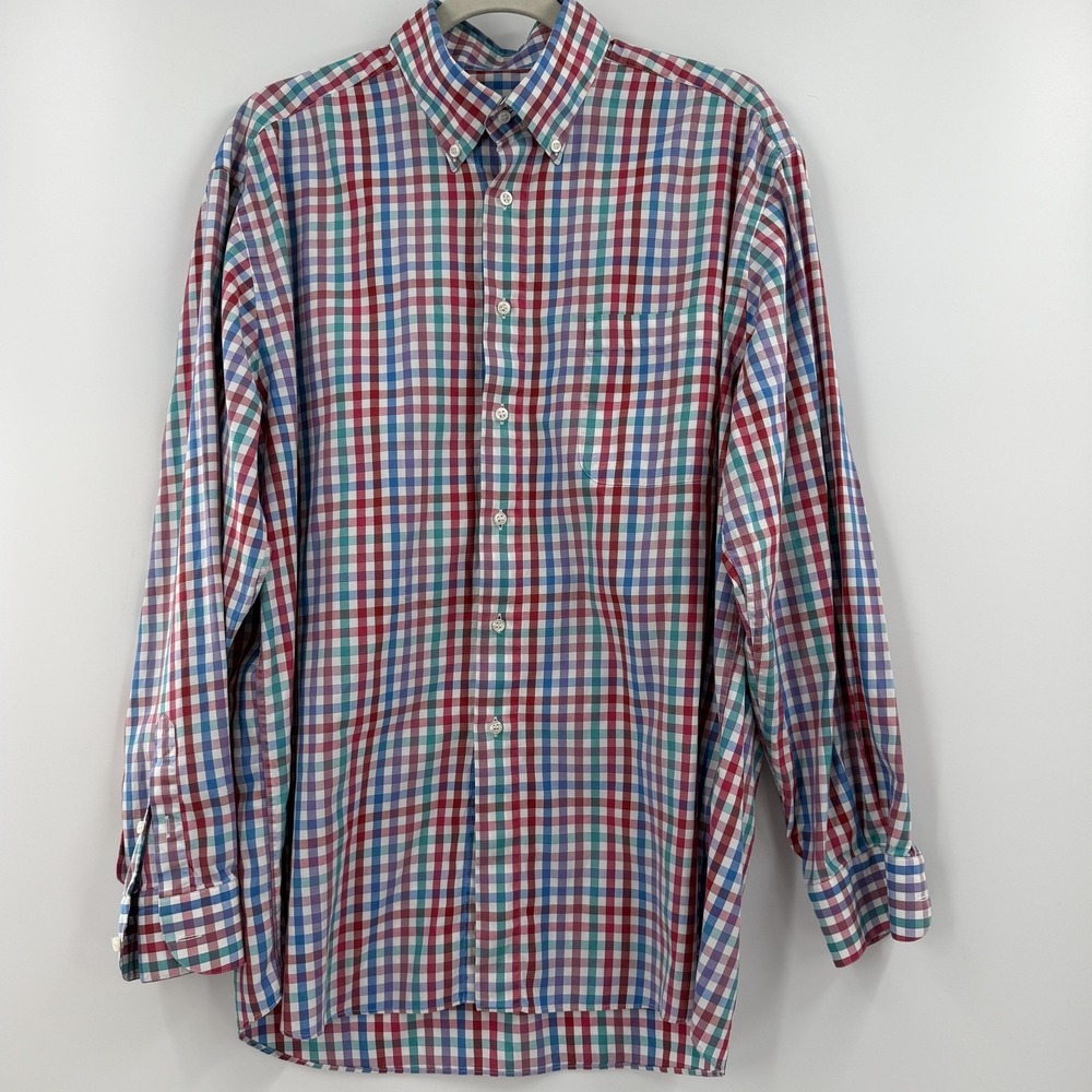 St Croix Mens XL Plaid Button Down Shirt Cotton Preppy Office Dadcore
